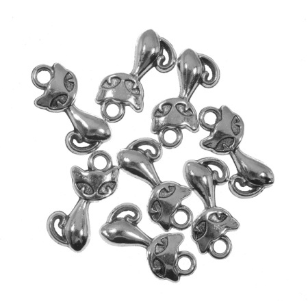 Pandantiv metalic argintiu pisica 9x17mm 8/set