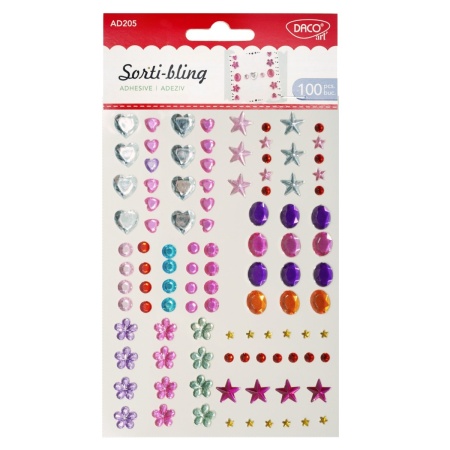Stras adeziv rotund/oval/inima/floare/stea fatetat 0,3-1cm 100/set Daco AD205 multicolor