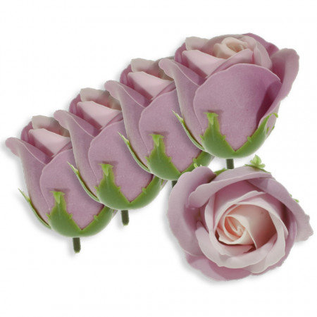 Trandafir din sapun bicolor lila/roz pal 5cm cu tija din plastic 5/set
