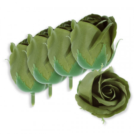 Trandafir din sapun verde kaki 5cm cu tija din plastic 5/set