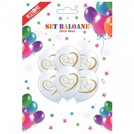 Balon alb botez 30cm 6/set 083032