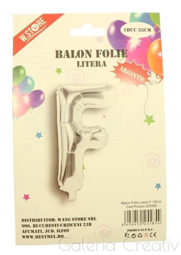 Balon folie argintiu litera F 35cm 025585