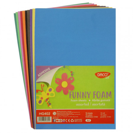 Carton buretat autoadeziv A4 x 2mm 10 culori/set Daco HG402