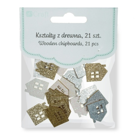 Casa lemn cu sclipici auriu/argintiu/alb 1,7x2,2 cm 21/set DP Craft DPDN-147