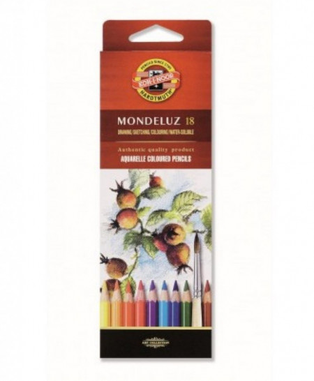 Creion color acuarelabil Mondeluz cutie carton model fructe 18 culori/set Koh-I-Noor K3717-18