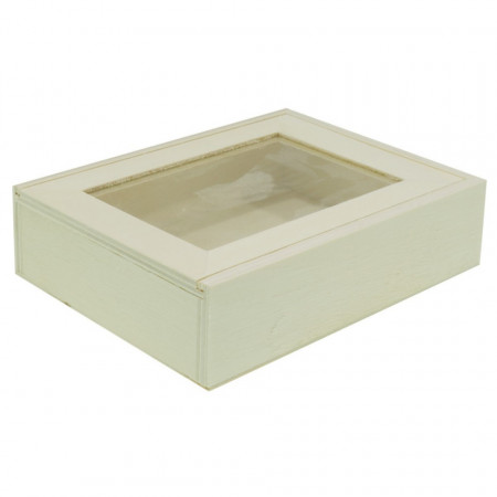 Cutie lemn dreptunghiulara cu capac sticla glisant nefinisata 14x11x3,5cm