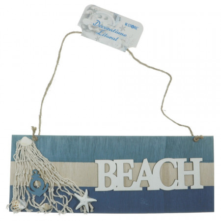 Decoratiune placaj model marin Beach 30x11cm si agatatoare sfoara 047820