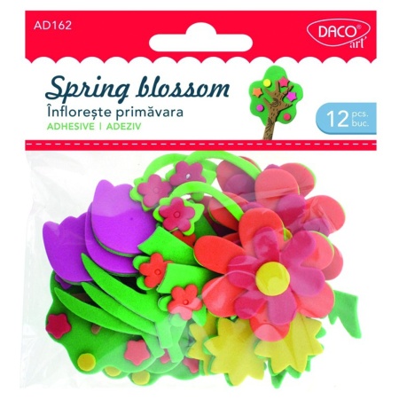Floare carton buretat multicolor 4 modele cu adeziv 12/set Daco AD162