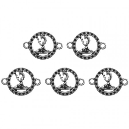 Link metalic argintiu inchis zodia Fecioara 22x16mm 5/set