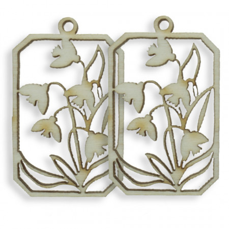 Medalion placaj natur decupat model ghiocei, cu agatatoare 2,5x3,5cm 2/set