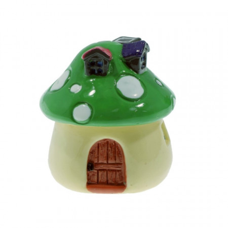 Miniatura casuta din rasina forma ciuperca cu acoperis verde 1,8x1,5cm 389571