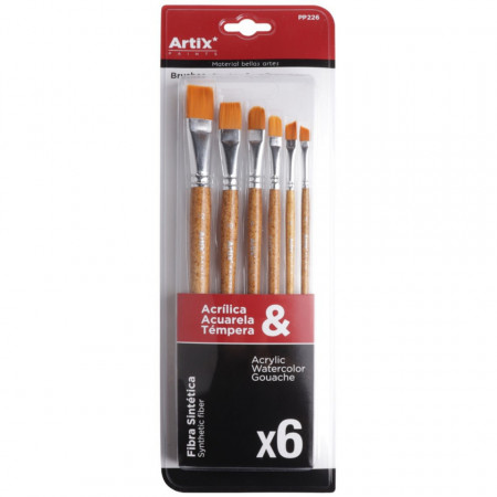 Pensula sintetica varf drept/oblic/limba de pisica coada scurta 6/set Artix 2-4-6-8-10-12 PP226