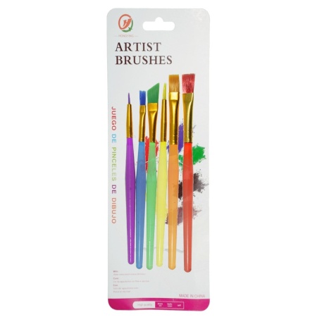 Pensula sintetica varf forme diferite coada scurta multicolor 6/set 19-86