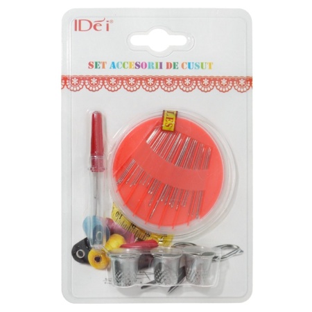 Ac de cusut, degetar si ac de remaiat culori diverse 5 piese/set 046826/1536826