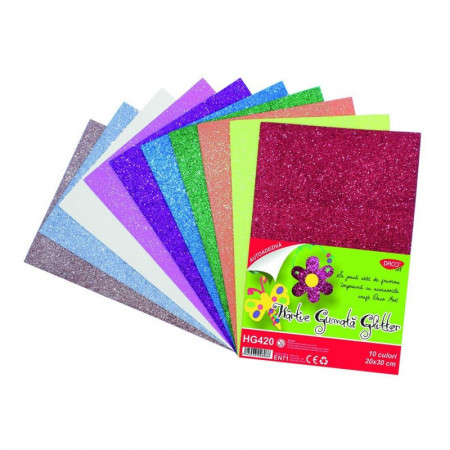Carton buretat autoadeziv cu sclipici A4 x 2mm 10 culori/set Daco HG420