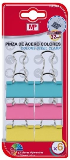 Clema otel pentru hartie 3,2cm 6/set MP PA388 albastru/roz/galben