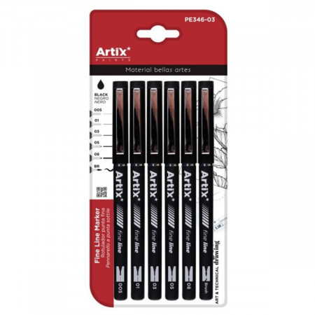 Fineliner negru varf 0,05/0,1/0,3/0,5/0,8mm/BR 6/set MP PE346-03
