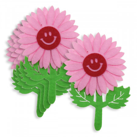 Floare pasla roz cu fata zambitoare 8x12,5cm 5/set
