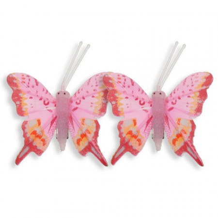 Fluture pene si plastic roz, rosu si portocaliu cu cleste 4x4,2cm 2/set