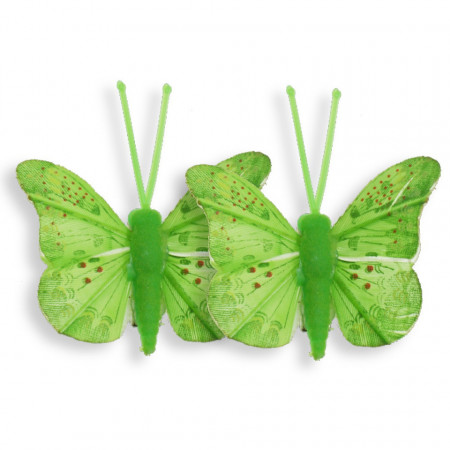 Fluture plastic si textil verde cu cleste model-3 4,5x3,8cm 2/set 7440