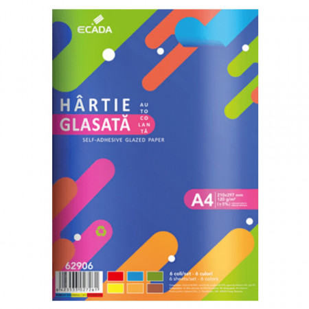 Hartie glasata autocolanta 6 culori A4 6 file/set Ecada 62906