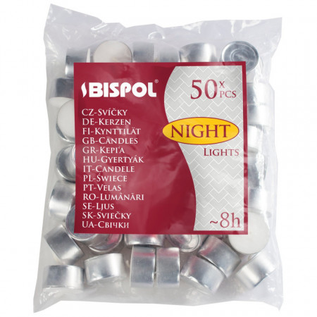 Lumanare pastila alba 8h 3,9x2,15mm 50/set Bispol P30-50