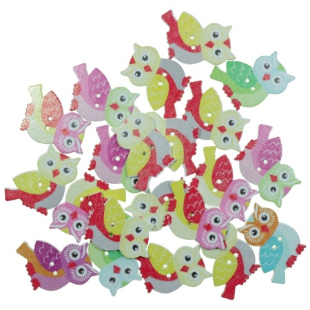 Nasture lemn multicolor bufnita 2,2x2,8cm 20/set