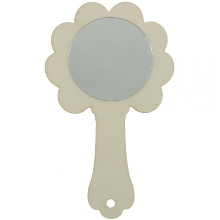 Oglinda rotunda pe suport placaj floare cu maner 14x8,5cm