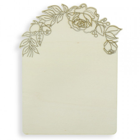 Placheta placaj dreptunghiular cu flori pirogravate 11,8x15cm