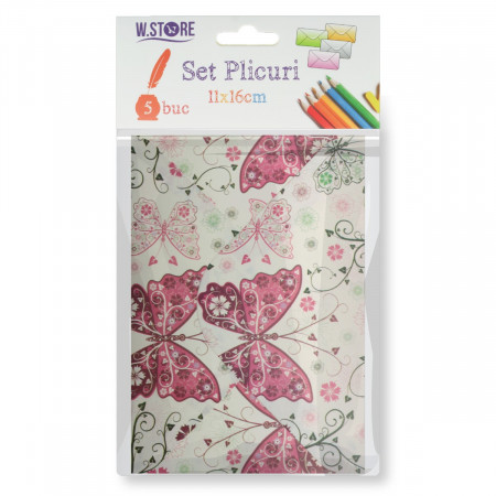 Plic hartie imprimat model fluture 5 16x11cm 5/set 079067/068/069/072