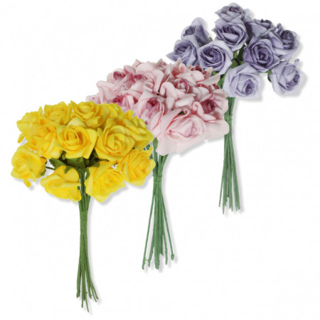 Trandafir carton buretat 3/3,5cm tija 20cm 12 fire/buchet Canea LW29472