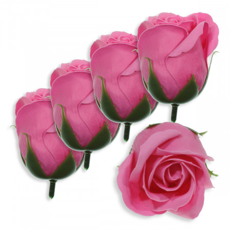 Trandafir din sapun roz aprins 5cm cu tija din plastic 5/set