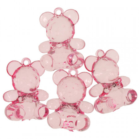Ursulet plastic roz cu papion 4cm 4/set