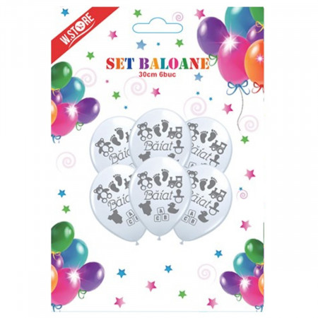 Balon alb baiat 30cm 6/set 082434