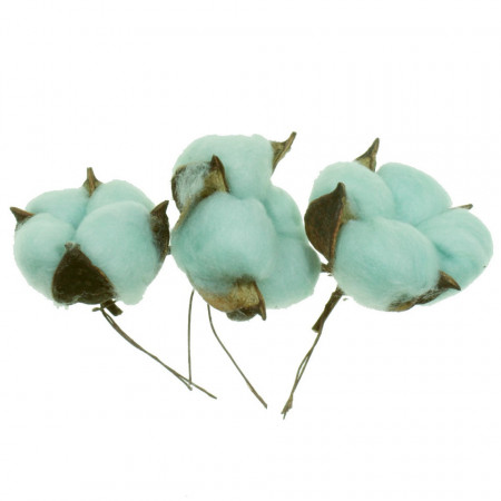 Cap floare bumbac artificial turcoaz 5-6cm 3/set