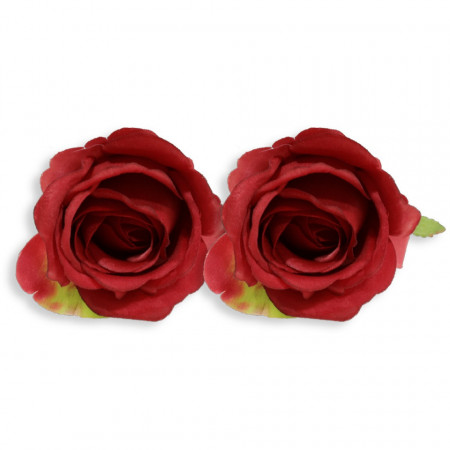 Cap trandafir textil rosu cu verde 9cm 2/set SK150200