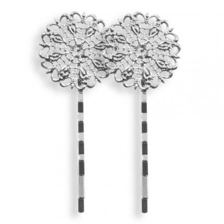 Clama par argintie 6,5cm cu platou filigranat 2,5cm 2/set