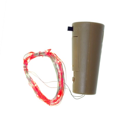 Dop sticla cu instalatie luminoasa fir cu 20 leduri lumina rosie 2m cu 3 baterii incluse