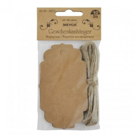 Eticheta dreptunghiulara margini ondulate carton craft 5,7x10cm 10/set + 3m snur Meyco