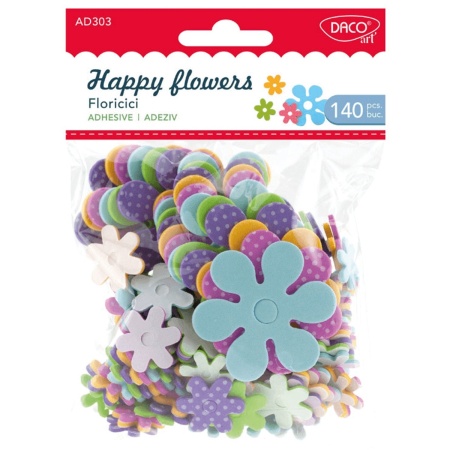 Floare carton buretat multicolor cu adeziv dimensiuni variabile 140/set Daco AD303