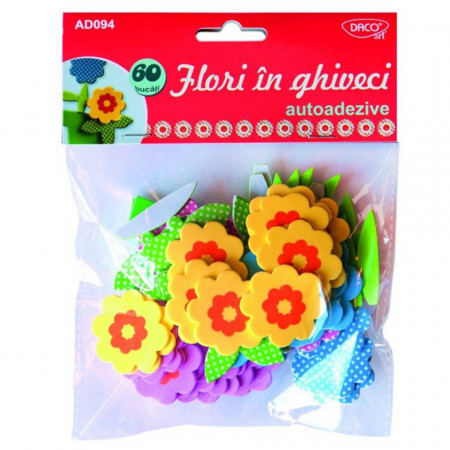 Floare in ghiveci carton buretat multicolor cu adeziv 60/set Daco AD094