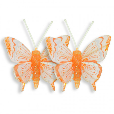 Fluture pene si plastic portocaliu si alb cu cleste 4x4,2cm 2/set
