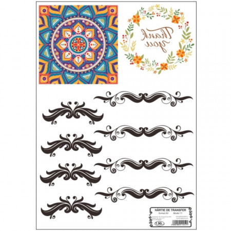 Hartie de transfer model-11 Mandala, arabescuri, coronita cu mesaj A4
