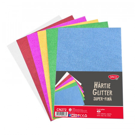 Hartie super fina culori cu sclipici A4 6/set Daco CN272