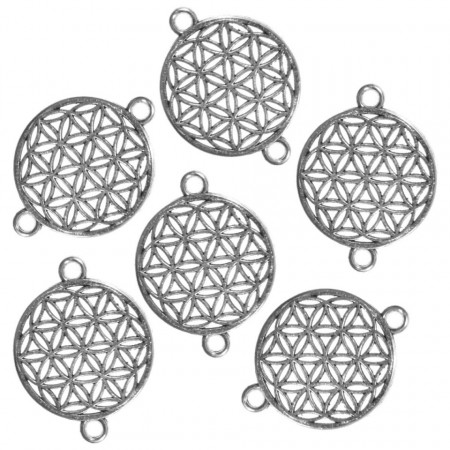 Link metalic argintiu floarea vietii 26x20mm 6/set