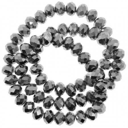 Margele sticla fatetata rondele argintiu inchis oglinda 9x12mm 110g
