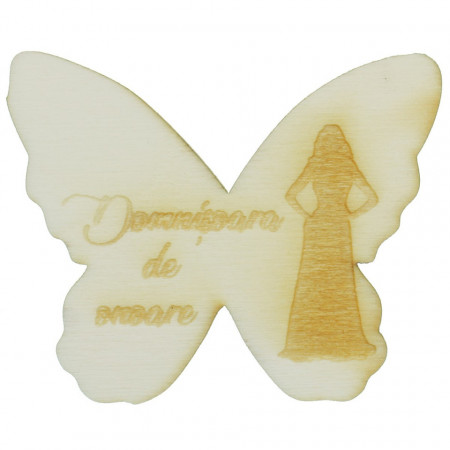 Marturie nunta fluture placaj gravat -Domnisoara de onoare-4,5x5,5cm