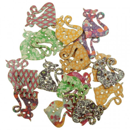 Nasture lemn multicolor pisica 2,5x2,9cm 20/set
