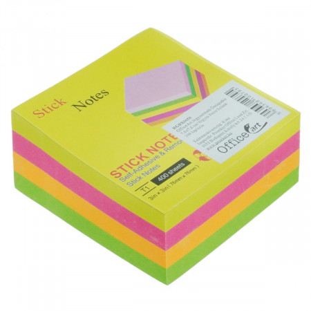 Notes adeziv 4 culori neon 7,6x7,6cm 400/set OFFICE ART HGDX0050
