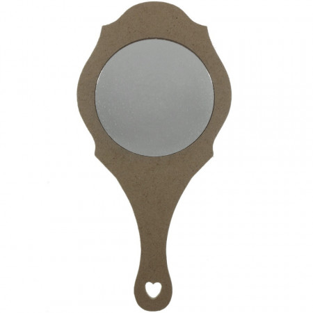 Oglinda rotunda pe suport mdf margini ondulate cu maner cu inimioara 18x9cm